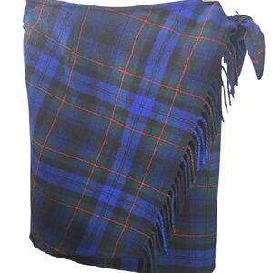 Banana Republic Black Label Plaid Wool Wrap Skirt with Blue & Red Accents